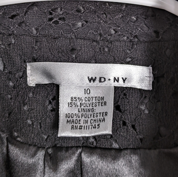 WD.NY Long Sleeve Black Eyelet Crochet Lace Blazer with Jeweled Buttons Size 10 - Picture 2 of 7